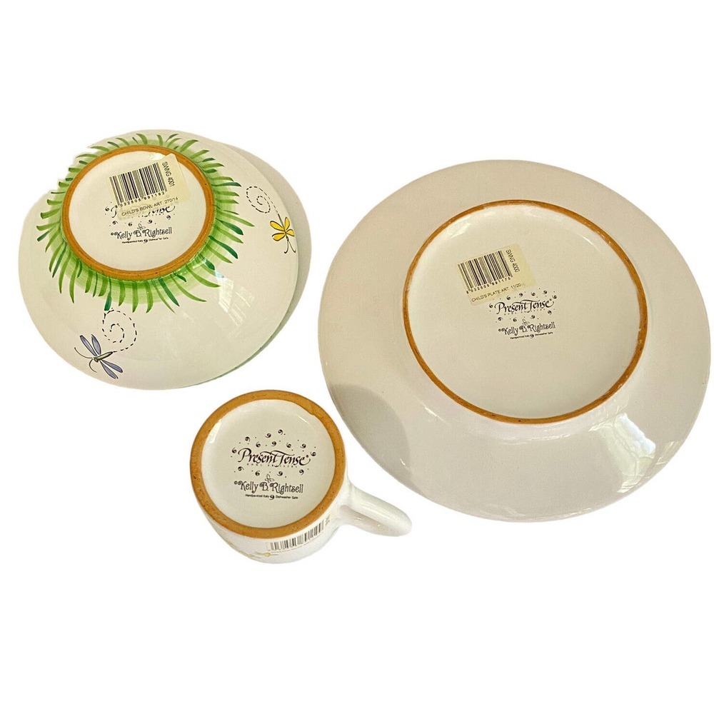 Present Tense Hand Painted in Italy Ceramic Child’s Plate Bowl & Cup Set NEW - Picture 3 of 11